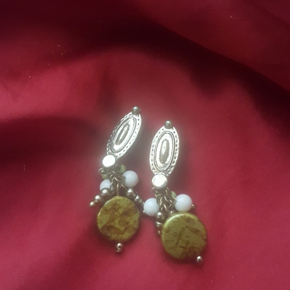 Green drop earrings...clip